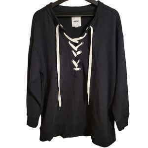 Aerie Black Oversized Lace Up Sweatshirt